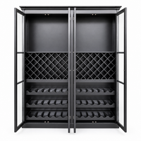 Hamptons Glass Door Display Wine Bar & Drink Cabinet with Storage, Lattice Wine Rack,Glass Holders & Bottle Trays 110cm Wide