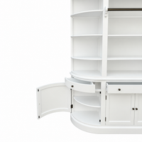 French Provincial Grand Library Bookcase Cabinet with Ladder & Curved Side Detailing Display