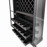 Hamptons Glass Door Display Wine Bar & Drink Cabinet with Storage, Lattice Wine Rack,Glass Holders & Bottle Trays 110cm Wide