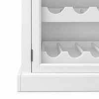 Hamptons Glass Door Display Wine Bar & Drink Cabinet with Storage, Wine Rack, Glass Holders & Pull-Out Trays 110cm Wide