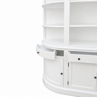 French Provincial Grand Library Bookcase Cabinet with Ladder & Curved Side Detailing Display