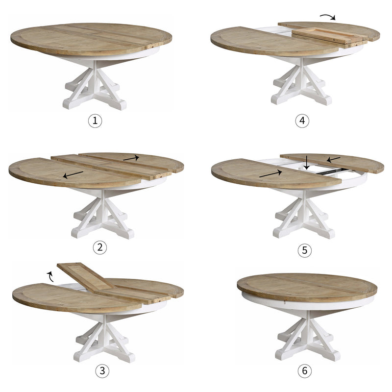 Hamptons Sorrento 150-190cm Round Extendable Trestle Dining Table
