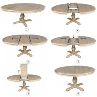 New England Hamptons Round Dining Table with Dentil Molding in Natural Ash Pedestal Base 150cm-190cm