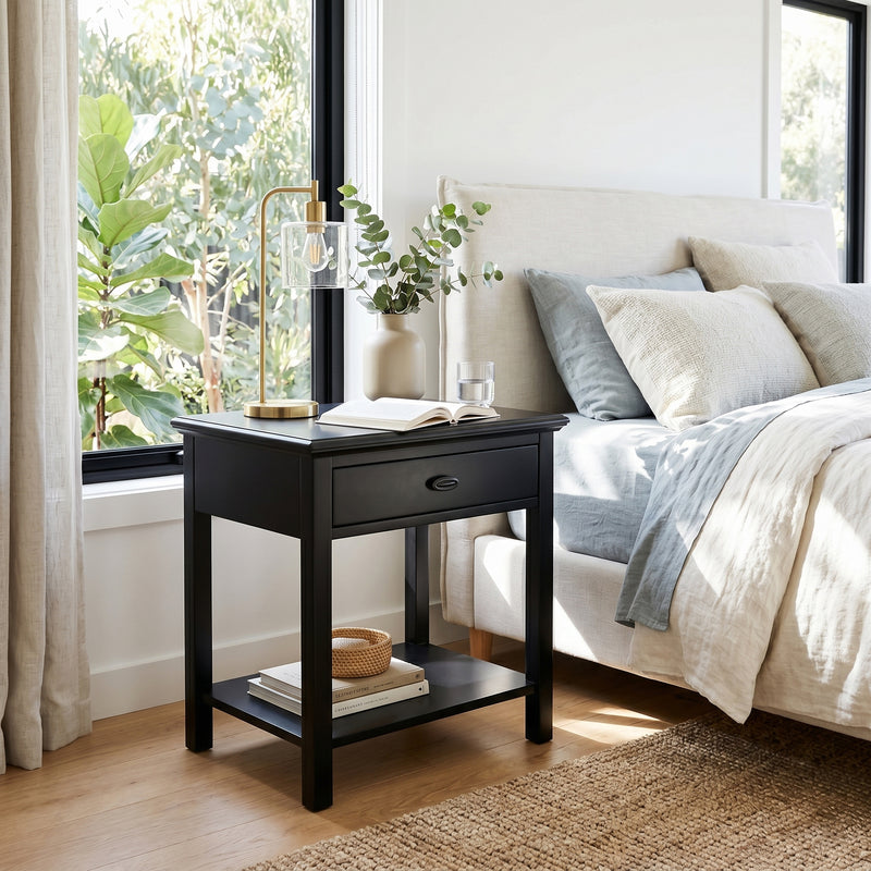 Hamptons Coastal Bedside Table with Magazine Tray