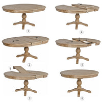 French Provincial Farmhouse 140-180cm Pedestal Extendable Round Dining Table Elm wood