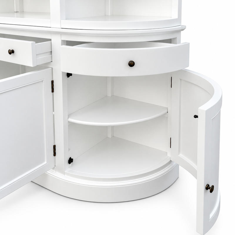 French Provincial Grand Library Bookcase Cabinet with Ladder & Curved Side Detailing Display