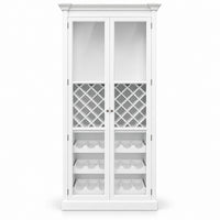 Hamptons Glass Door Display Wine Bar & Drink Cabinet with Storage, Lattice Wine Rack,Glass Holders & Bottle Trays 110cm Wide