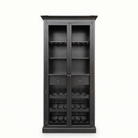 Hamptons Glass Door Display Wine Bar & Drink Cabinet with Storage, Wine Rack, Glass Holders & Pull-Out Trays 110cm Wide