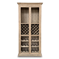 Hamptons Glass Door Display Wine Bar & Drink Cabinet with Storage, Lattice Wine Rack,Glass Holders & Bottle Trays 110cm Wide
