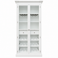 Hamptons Glass Door Display Wine Bar & Drink Cabinet with Storage, Wine Rack, Glass Holders & Pull-Out Trays 110cm Wide