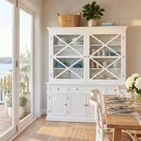 Hamptons Coastal Seaside Glass Hutch Cabinet and Buffet