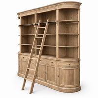 French Provincial Grand Library Bookcase Cabinet with Ladder & Curved Side Detailing Display