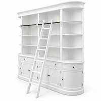 French Provincial Grand Library Bookcase Cabinet with Ladder & Curved Side Detailing Display