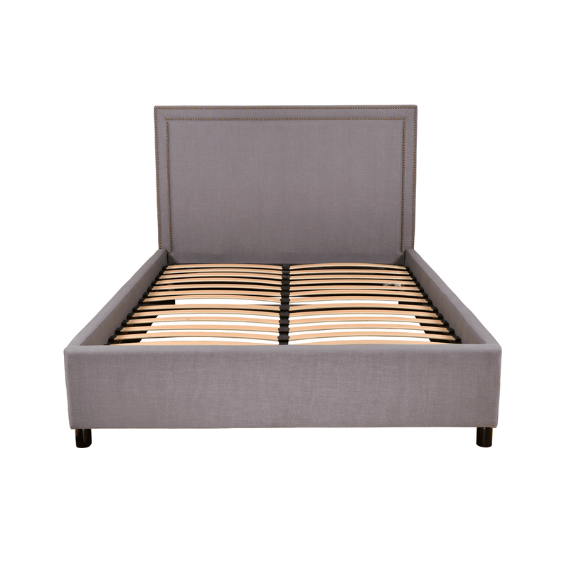 Contemporary Modern Maddy Upholstered Studded Square King Bed Frame