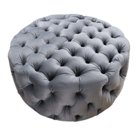 French Provincial Chesterfield Marco Large Round Tufted Pouffe Ottoman