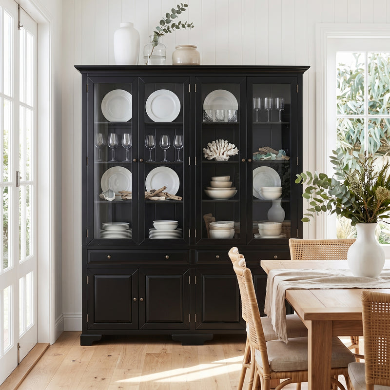 Hamptons Coastal Glass Display Cabinet Bookcase