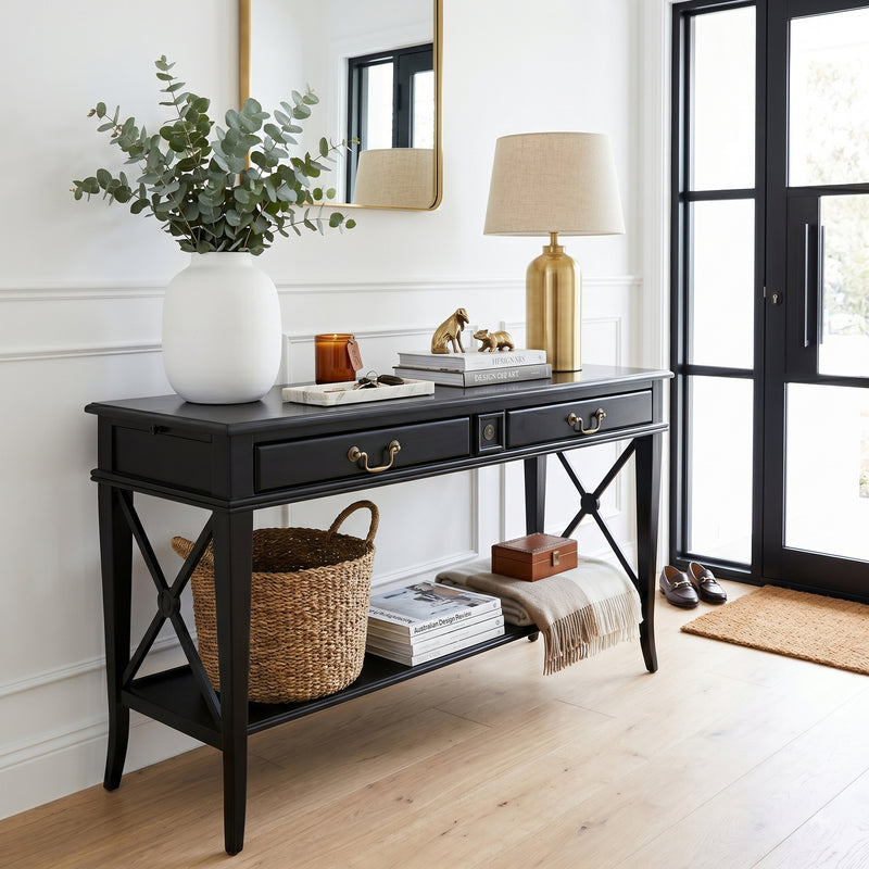 Hamptons Halifax Side Cross 2 Drawer Console Hall Table
