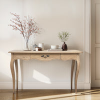 French Provincial Console Hall Table in Natural Oak