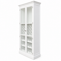 Hamptons Glass Door Display Wine Bar & Drink Cabinet with Storage, Lattice Wine Rack,Glass Holders & Bottle Trays 110cm Wide