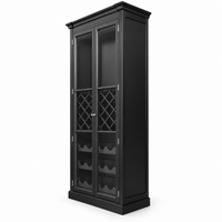 Hamptons Glass Door Display Wine Bar & Drink Cabinet with Storage, Lattice Wine Rack,Glass Holders & Bottle Trays 110cm Wide