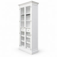 Hamptons Glass Door Display Wine Bar & Drink Cabinet with Storage, Wine Rack, Glass Holders & Pull-Out Trays 110cm Wide