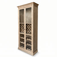 Hamptons Glass Door Display Wine Bar & Drink Cabinet with Storage, Lattice Wine Rack,Glass Holders & Bottle Trays 110cm Wide