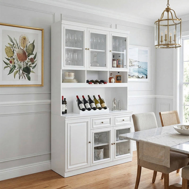 Hamptons Halifax Kitchen Pantry Glass Display Buffet and Wine Cabinet