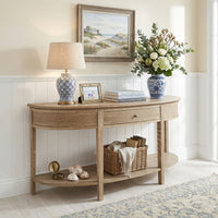 New England Hamptons Half-Moon Curve Hallway Console Table Dentil Molding Design