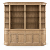 French Provincial Grand Library Bookcase Cabinet with Ladder & Curved Side Detailing Display