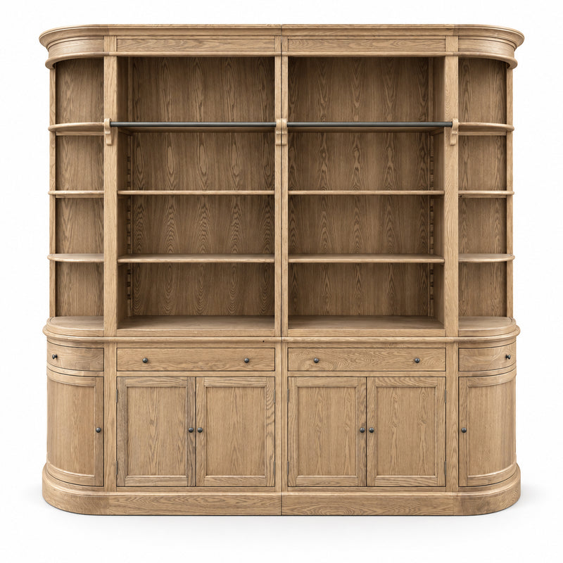 French Provincial Grand Library Bookcase Cabinet with Ladder & Curved Side Detailing Display
