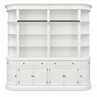 French Provincial Grand Library Bookcase Cabinet with Ladder & Curved Side Detailing Display