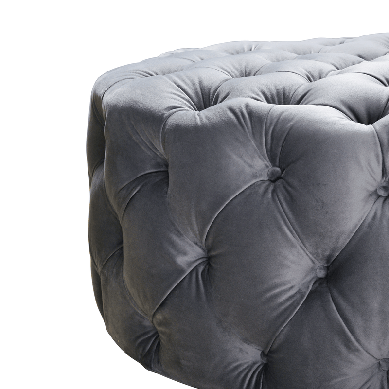 French Provincial Chesterfield Marco Large Round Tufted Pouffe Ottoman