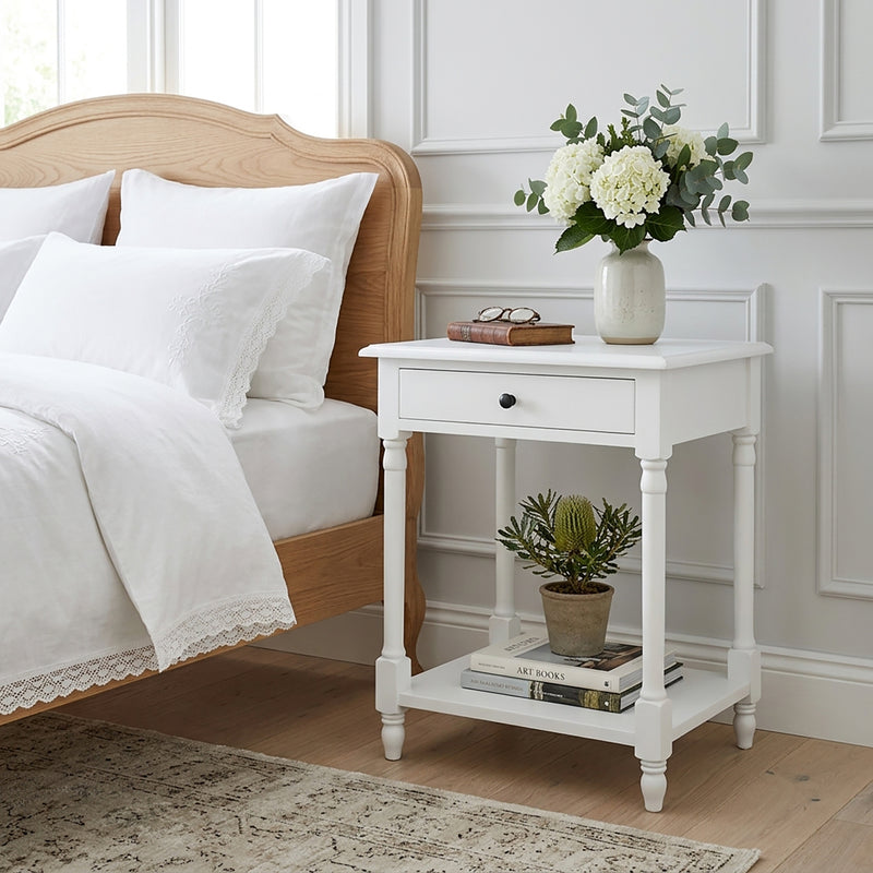 French Provincial Classic Bedside Lamp Table with One Drawer