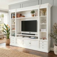 Hamptons Coastal White Entertainment Unit Cabinet with Optional Solid Hardwood Upgrade