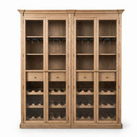 Hamptons Glass Door Display Wine Bar & Drink Cabinet with Storage, Wine Rack, Glass Holders & Pull-Out Trays 110cm Wide