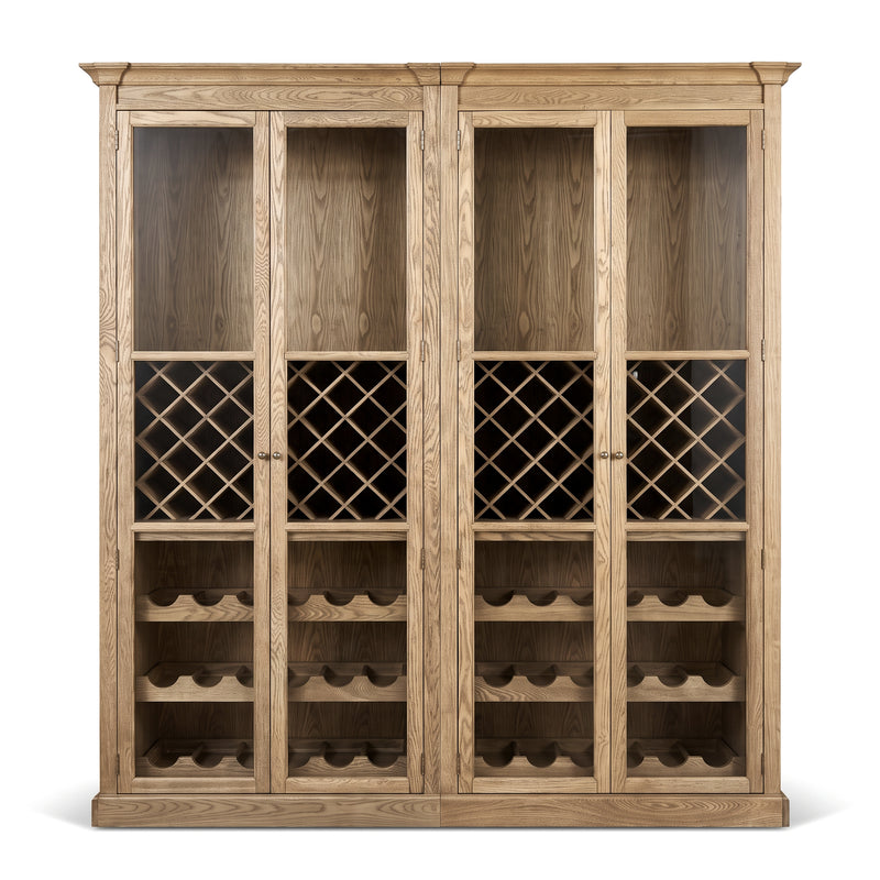 Hamptons Glass Door Display Wine Bar & Drink Cabinet with Storage, Lattice Wine Rack,Glass Holders & Bottle Trays 110cm Wide