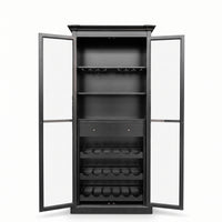 Hamptons Glass Door Display Wine Bar & Drink Cabinet with Storage, Wine Rack, Glass Holders & Pull-Out Trays 110cm Wide