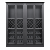 Hamptons Glass Door Display Wine Bar & Drink Cabinet with Storage, Lattice Wine Rack,Glass Holders & Bottle Trays 110cm Wide