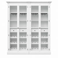 Hamptons Glass Door Display Wine Bar & Drink Cabinet with Storage, Wine Rack, Glass Holders & Pull-Out Trays 110cm Wide