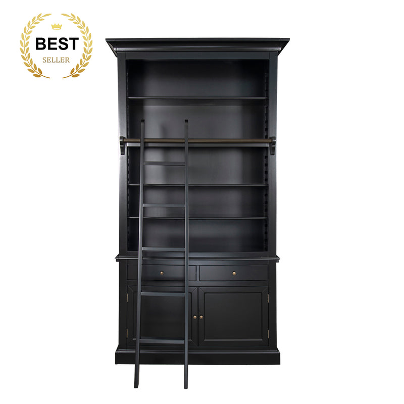 Hamptons Halifax Open Extendable Bookcase with Ladder 250-368cm