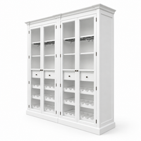 Hamptons Glass Door Display Wine Bar & Drink Cabinet with Storage, Wine Rack, Glass Holders & Pull-Out Trays 110cm Wide