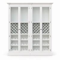 Hamptons Glass Door Display Wine Bar & Drink Cabinet with Storage, Lattice Wine Rack,Glass Holders & Bottle Trays 110cm Wide