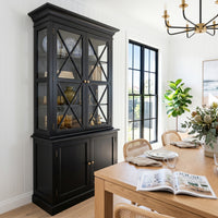 Hamptons Halifax Criss Cross Glass Door Display Hutch and Buffet Cabinet Bookcase