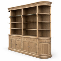 French Provincial Grand Library Bookcase Cabinet with Ladder & Curved Side Detailing Display