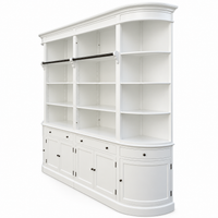 French Provincial Grand Library Bookcase Cabinet with Ladder & Curved Side Detailing Display