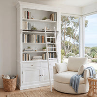 Hamptons Halifax Open Extendable Bookcase with Ladder 250-368cm