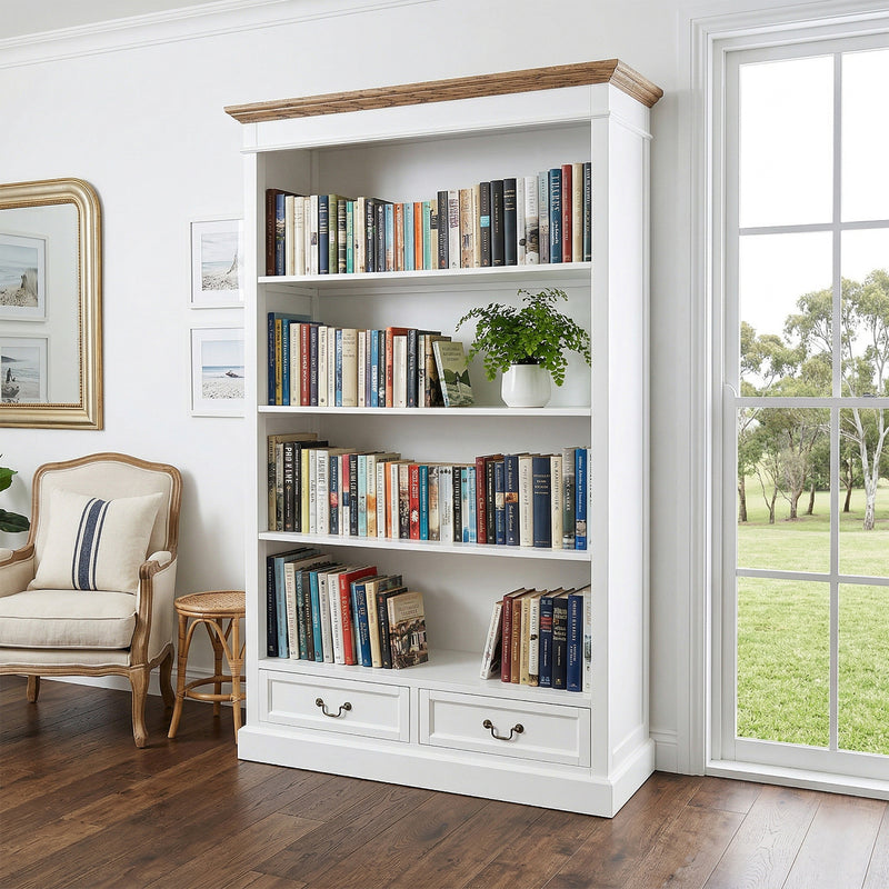 Hamptons Sorrento 2 Drawer Open Library Bookcase