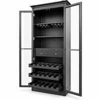Hamptons Glass Door Display Wine Bar & Drink Cabinet with Storage, Wine Rack, Glass Holders & Pull-Out Trays 110cm Wide
