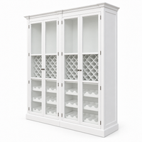 Hamptons Glass Door Display Wine Bar & Drink Cabinet with Storage, Lattice Wine Rack,Glass Holders & Bottle Trays 110cm Wide