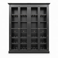 Hamptons Glass Door Display Wine Bar & Drink Cabinet with Storage, Wine Rack, Glass Holders & Pull-Out Trays 110cm Wide